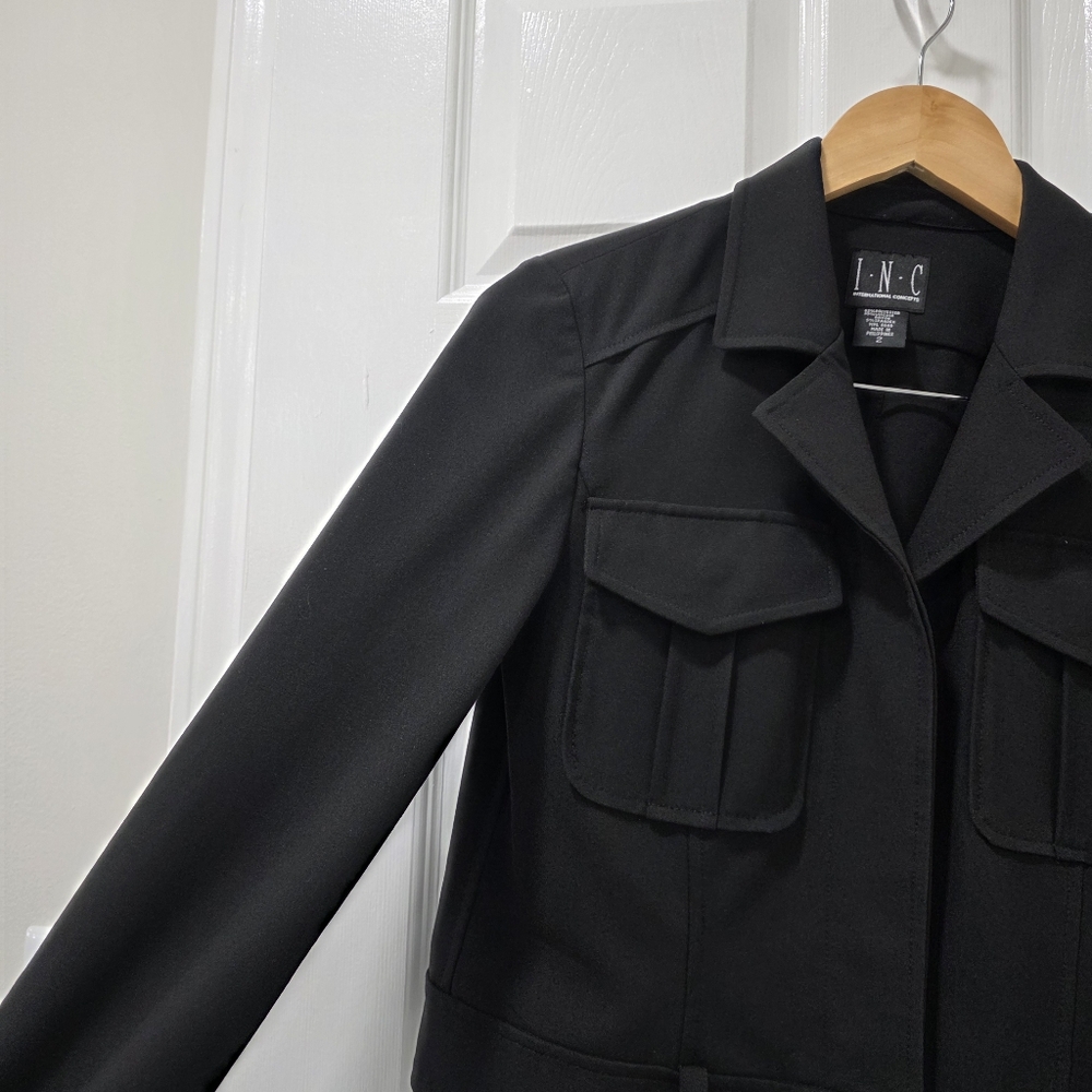 INC International Concepts Black 2-Piece Cropped Jacket & Skirt Suit Size 2 - Picture 6 of 16